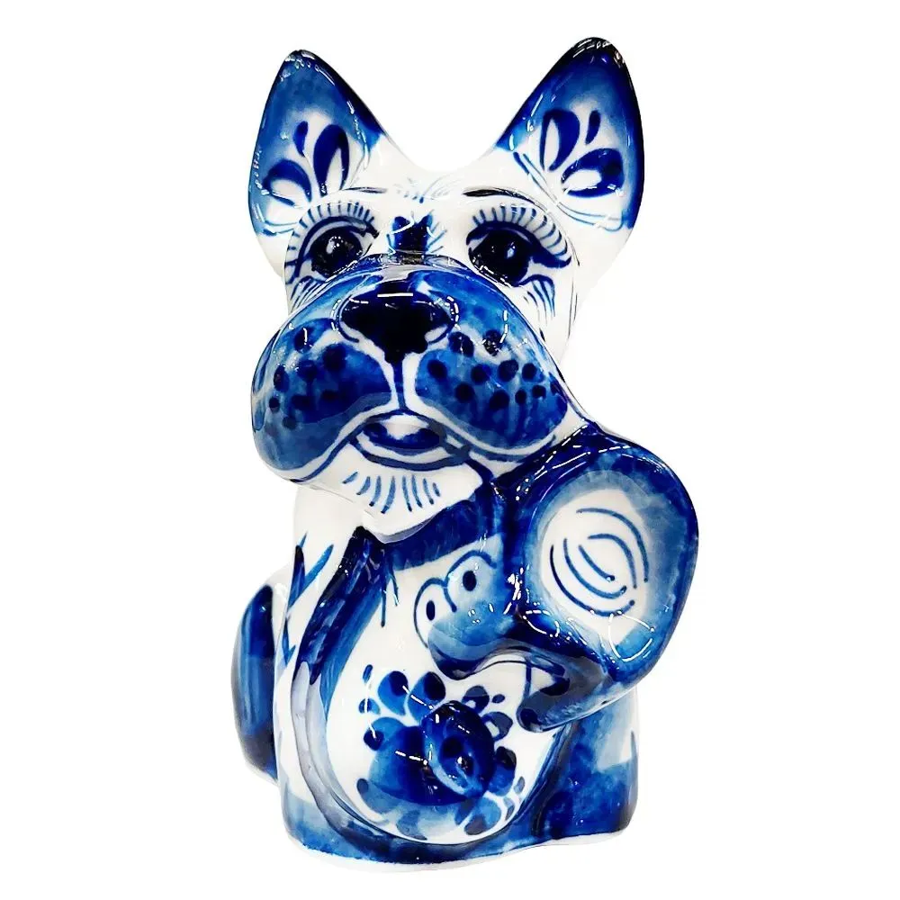фото Фарфоровая фигурка ручной работы "Собака скотч терьер Дингл", (Гжель)