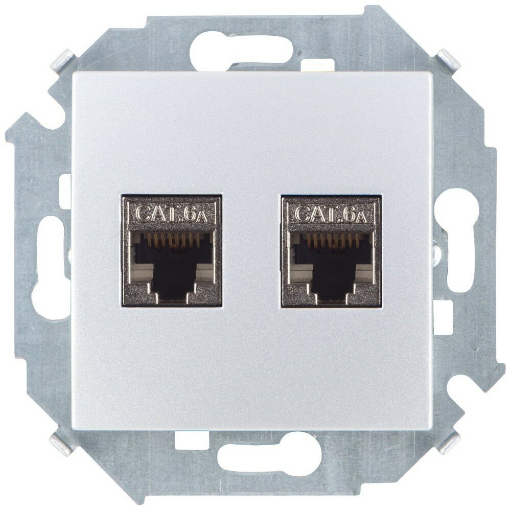 Simon 15 Розетка компьютерная двойная 2хRJ45 кат.6A (АМР, FTP), алюминий 1591564-033