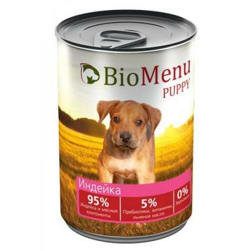 #(4+1)BioMenu PUPPY Консервы д/щенков Индейка 95%-мясо 410гр