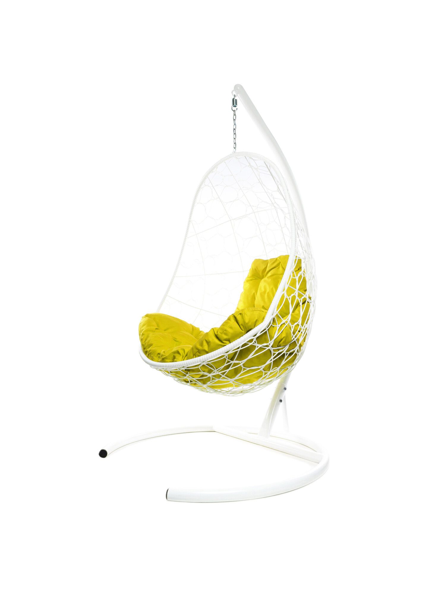 Подвесное кресло M-group овал с ротангом белое жёлтая подушка