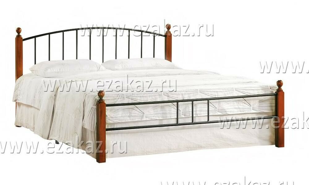 фото Кровать AT-915 дерево гевея/металл, 160*200 см (Queen bed), красный дуб/черный