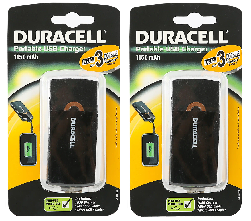 Портативное зарядное устройство для аккумуляторов Duracell 1150mAh 2 шт.