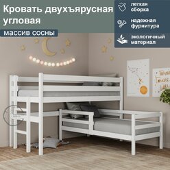 Кровать двухъярусная угловая, спальное 160/80, белый