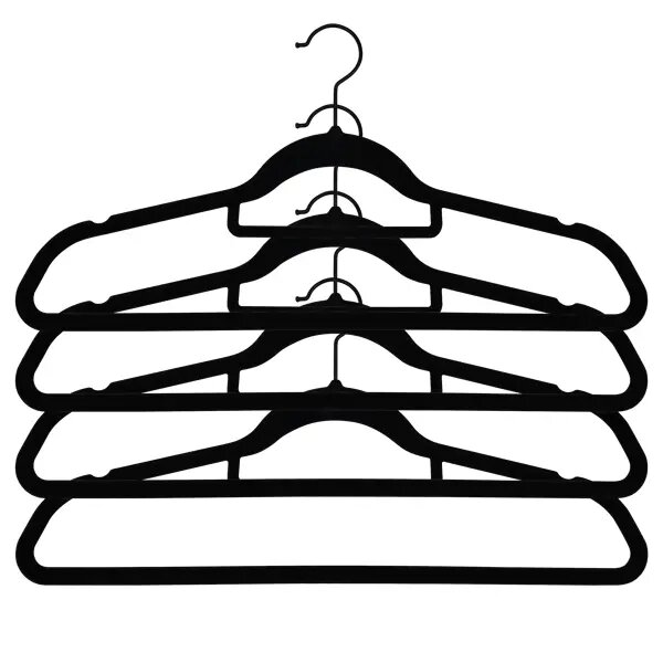 фото Плечики Spaceo 45x23x2.4 см с флоковым покрытием цвет чёрный 4 шт