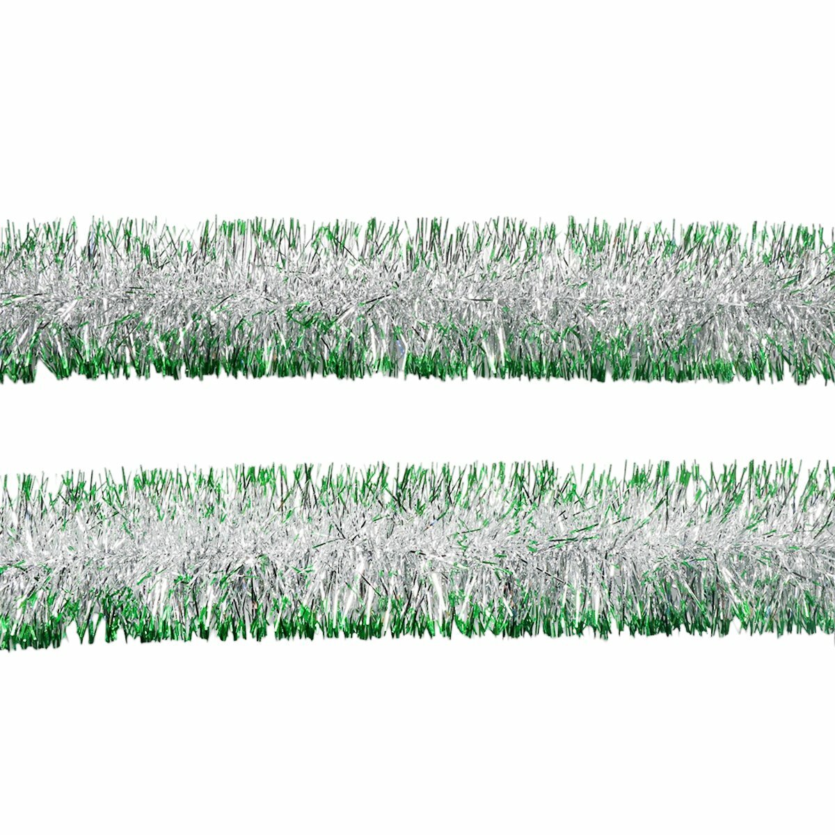 Мишура с зеленой кромкой 10 x 200 см серебро