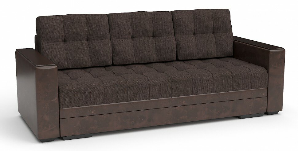 фото Диван прямой Атлантик еврокнижка коричневая рогожка+коричневая экокожа (пружинный блок "боннель")