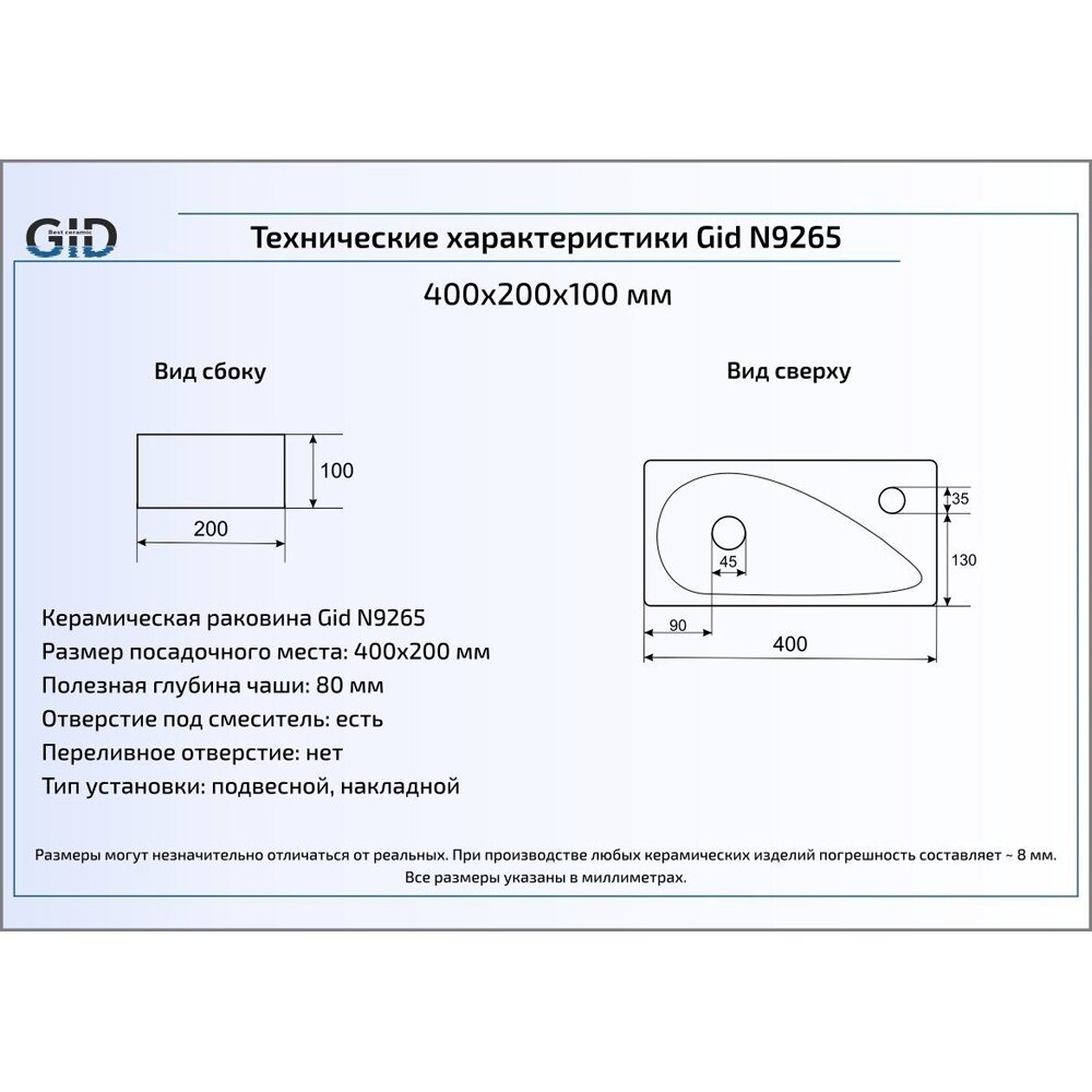 Раковина Gid N9265 белая - фото №3