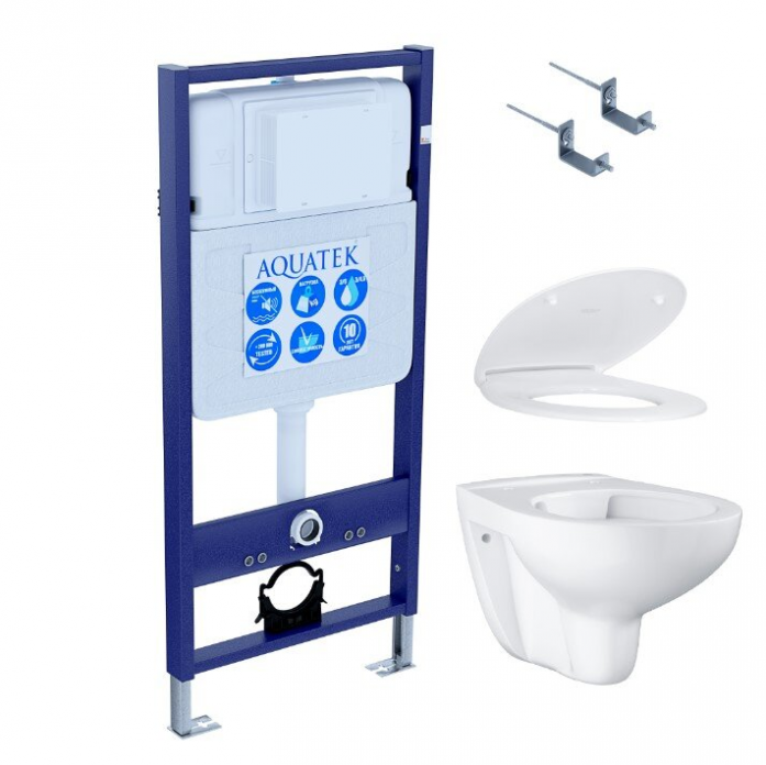 Комплект 4 в 1 AQUATEK SET + Grohe (рама Standard INS-0000012 с крепежом KDI-0000002+Grohe Bau Ceramic унитаз 39427000 с сиденьем 39493000)