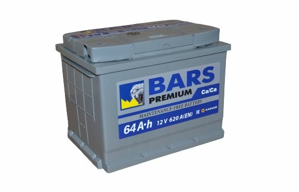 Аккумулятор автомобильный Bars Premium 64Ач R+ EN620A 278x175x190 B13