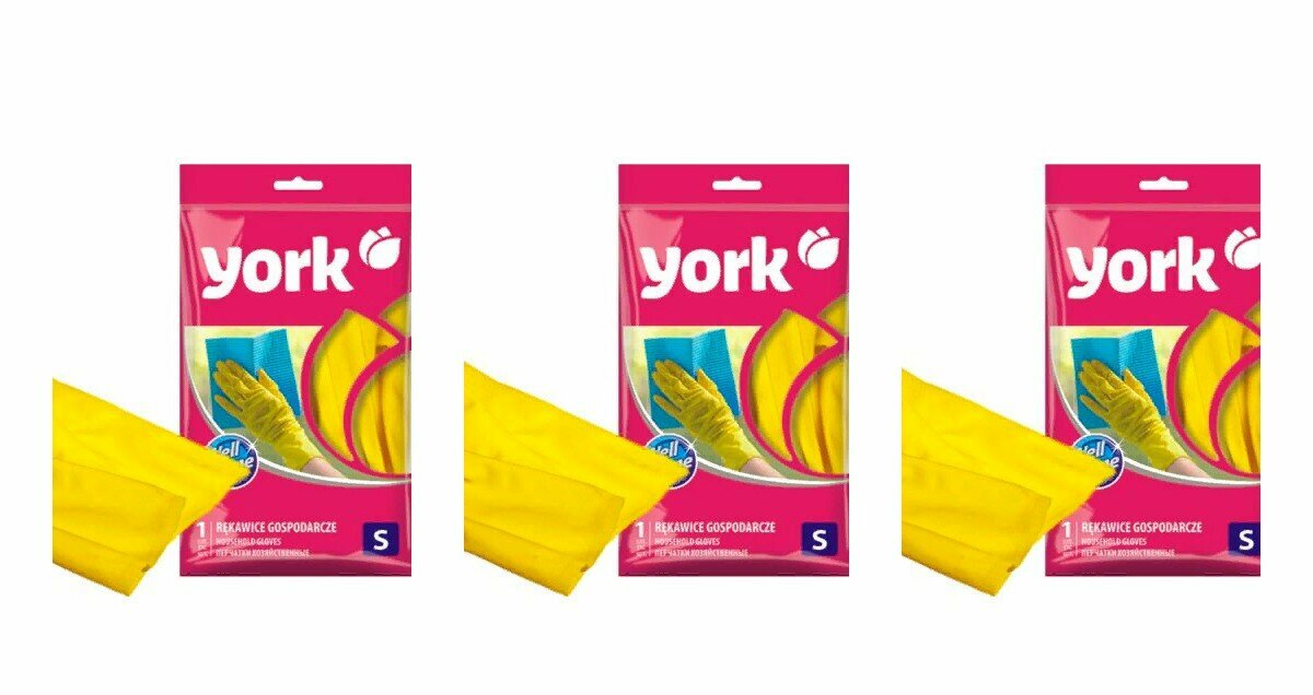 фото Перчатки резиновые York, суперплотные, с напылением из хлопка, жёлтые, 3 уп