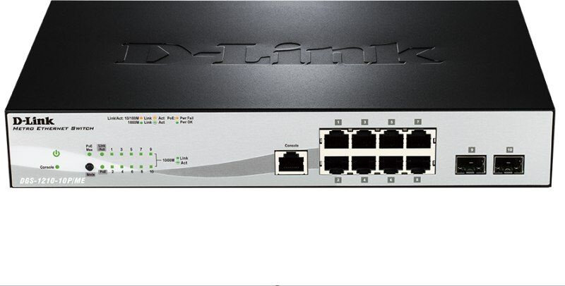 Коммутатор D-Link DGS-1210-10P/ME/A1A 8x1Гбит/с 2SFP 8PoE управляемый