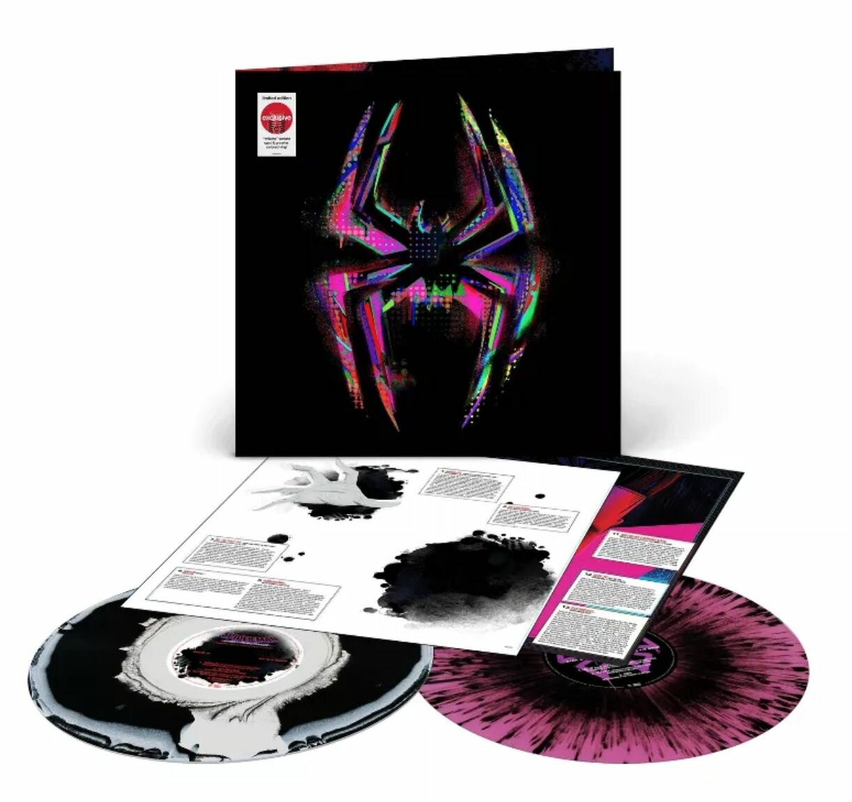 фото Человек-Паук: Паутина Вселенных OST (Metro Boomin Spot and Prowler USA Limited) Цвет Злодеев Черно-Белый и Розовый с Черными Брызгами Виниловая Пластинка, Саундтрек Spider-Man: Across The Spider-Verse