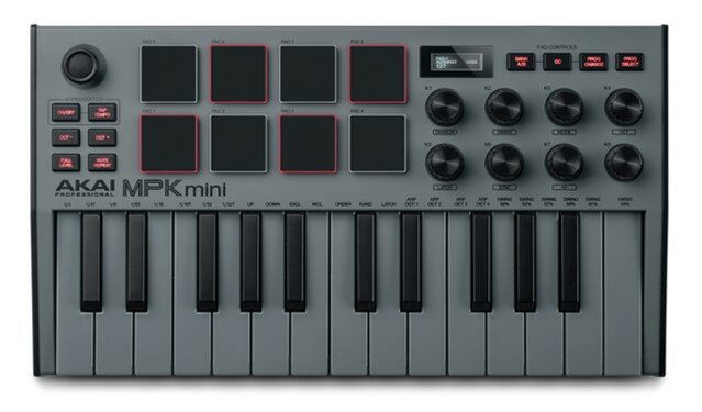 AKAI PRO MPK MINI MK3 Grey миди клавиатура с уменьшенными клавишами цвет серый с серой клавиатурой
