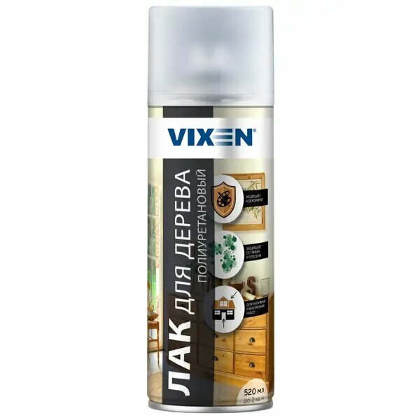 фото Лак аэрозольный Vixen для дерева прозрачный 500 мл