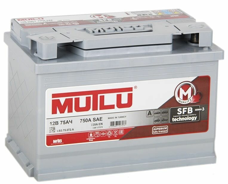Аккумуляторная батарея MUTLU LB3.75.072.A SFB 75 А/ч обратная полярность EN 720А