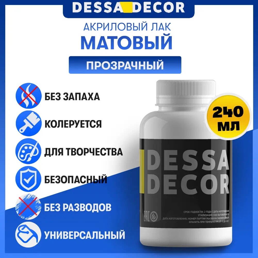 фото Лак матовый Dessa Decor для мебели и творчества прозрачный 240 мл