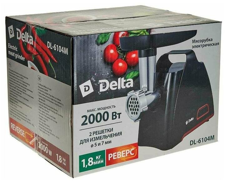 Мясорубка Delta DL-6104M черный с красным