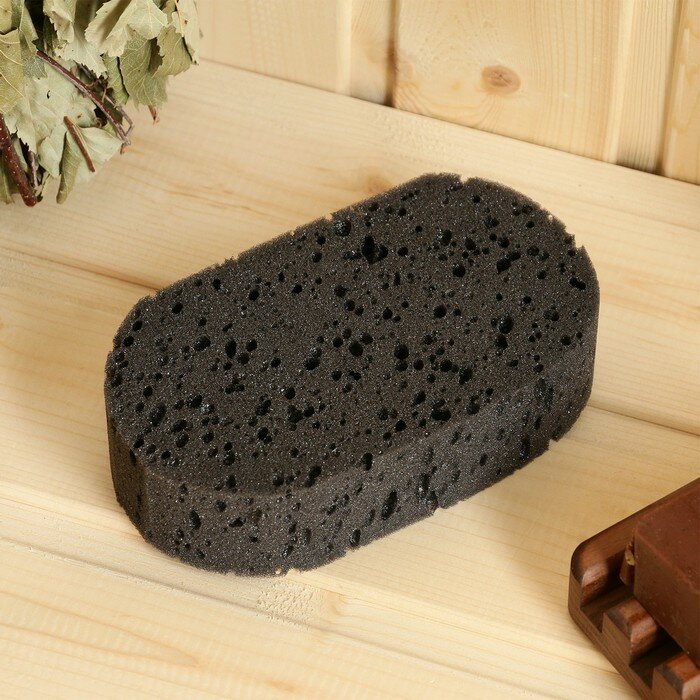 фото Мочалка банная 15х9 см черная "Добропаровъ" на подвесе