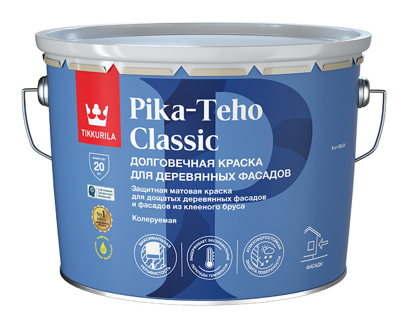 TIKKURILA PIKA TEHO CLASSIC / Тиккурила Пика-техо Классик краска акрилатная для деревянных фасадов матовая База А 09л