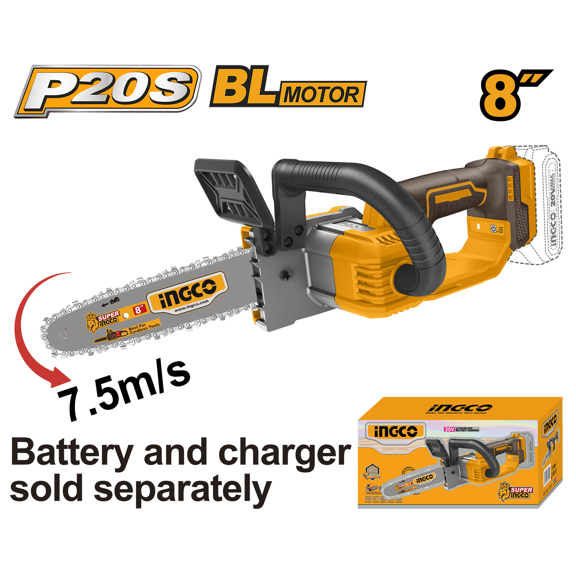 фото Аккумуляторная цепная мини пила INGCO CGSLI2085 20 В