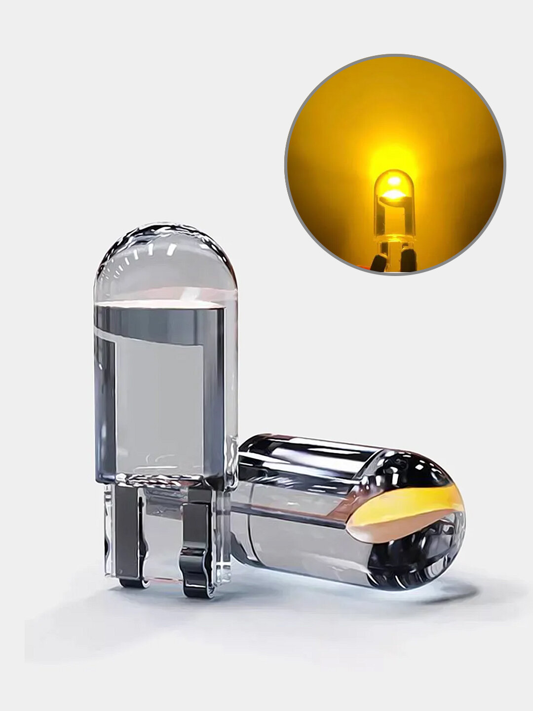 Светодиодные Габаритные LED лампы W5W T10 6 цвета Лампочки габариты/огонь/салон/подсветка Количество 10 шт, Цвет Желтый