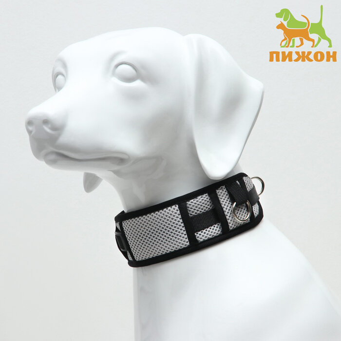 фото Пижон Ошейник дышащий для собак средних и крупных пород, размер М, 34-50 х 6 см, серый