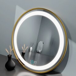 Зеркало с подсветкой настенное, лицевая подсветка, круглое зеркало в металической раме 70х70 см., декор и интерьер, для ванной