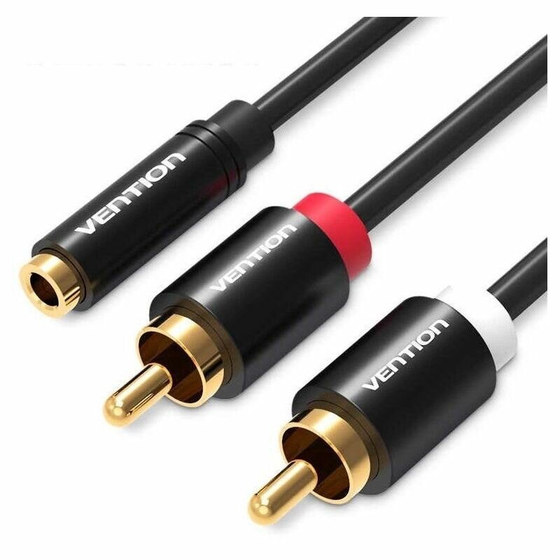 Кабель акустический Vention Jack 3,5 mm F/2RCA M - 2м Чёрный - фото №1