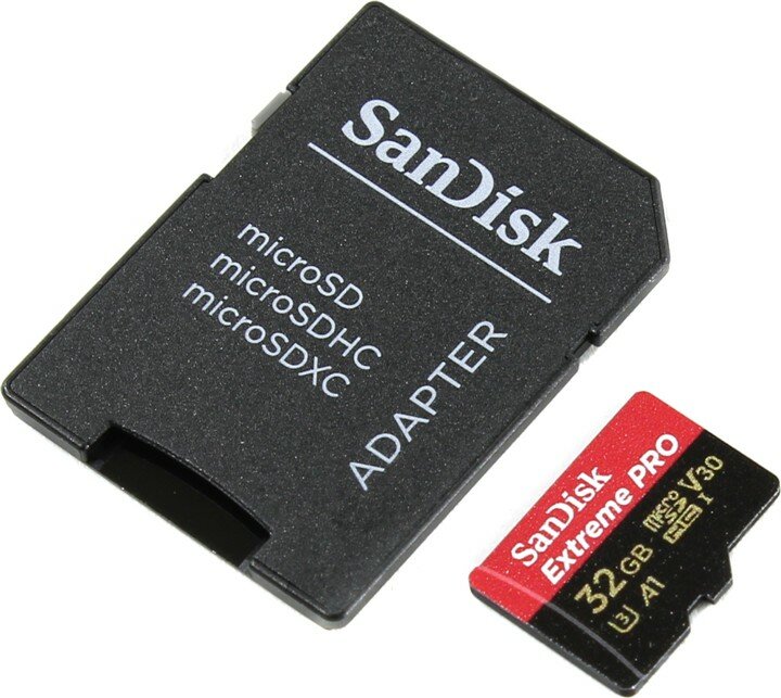 Карта памяти SanDisk Extreme Pro microSDHC Class 10 UHS Class 3 V30 A1 100MB/s 32GB + SD adapter (SDSQXCG-032G-GN6MA)