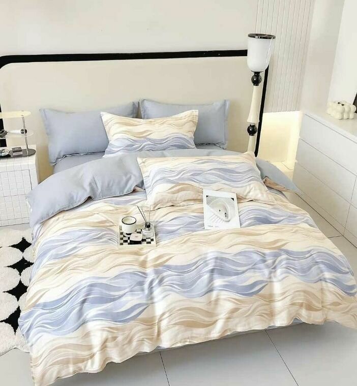 фото Постельное белье Евро Sleeping Place поплин, простынь на резинке 180x200x20см пододеяльник 220x200см наволочки 70x70, хлопок 100%