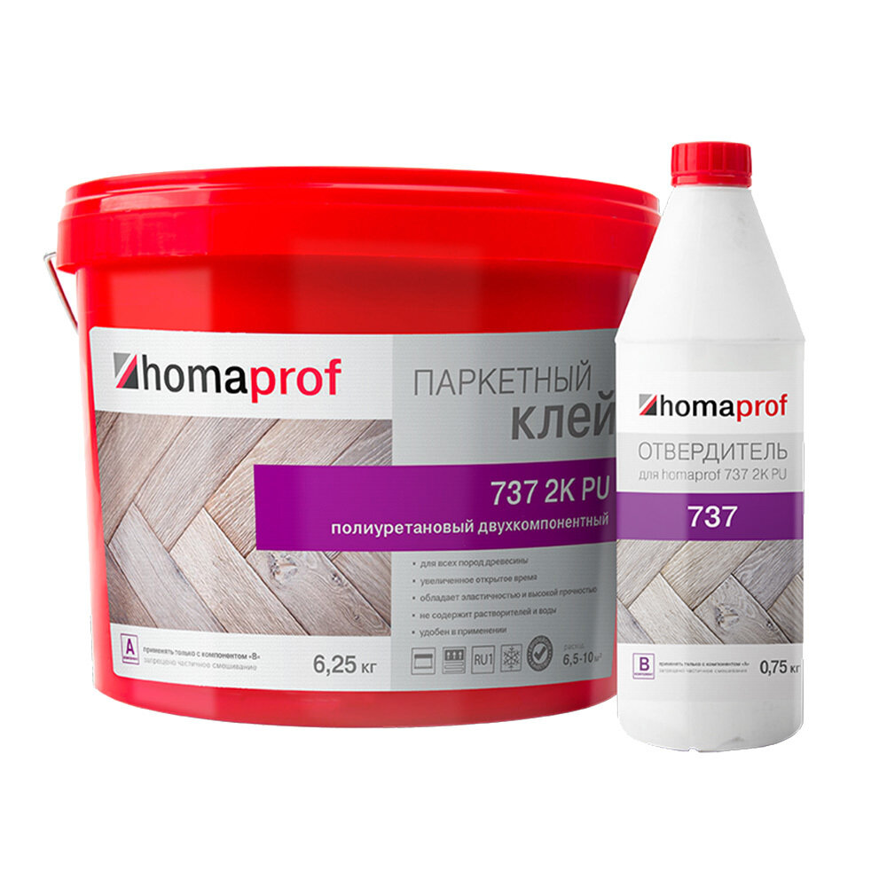 фото Клей полиуретановый для паркета двухкомпонентный Homa Homaprof 737 2K PU 6,25+0,75 кг