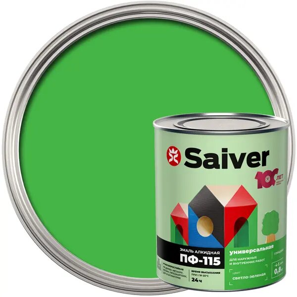 фото Эмаль ПФ-115 Saiver Lux цвет светло-зеленый 0.8 кг