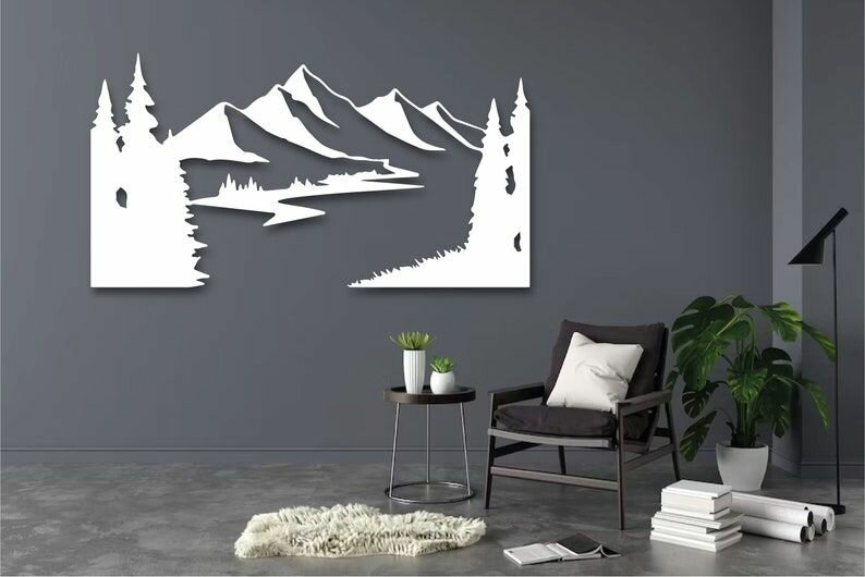 Чертеж, декоративное панно, Горы и озеро (белый цвет), DXF для ЧПУ станка