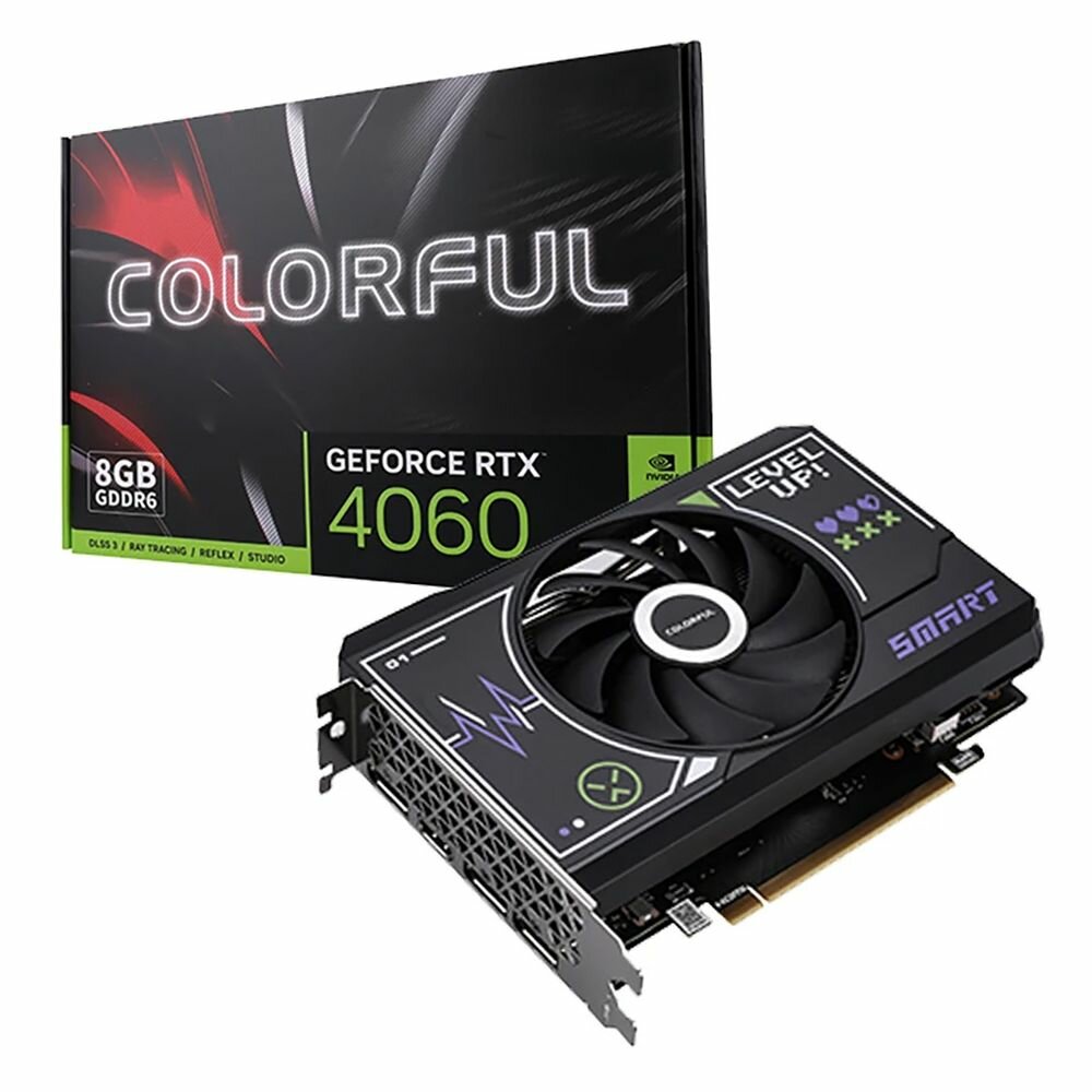 Colorful Видеокарта Colorful RTX4060 Mini 8GB-V 128-bit GDDR6 DPx3 HDMI 1FAN RTL GeForce RTX 4060