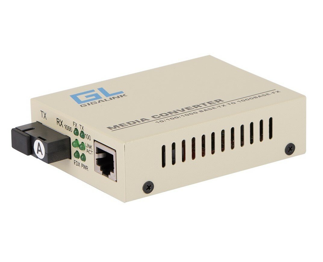 Оптический конвертер GIGALINK из UTP, 10/100/1000Мбит/c в WDM, без LFP, SM, SC, Tx:1310/Rx:1550, 8 дБ (до 3 км)