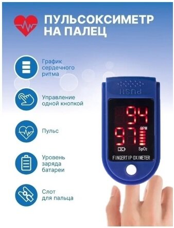 Портативный Пульсоксиметр на палец Fingertip Pulse Oximeter LK88 оригинал синий