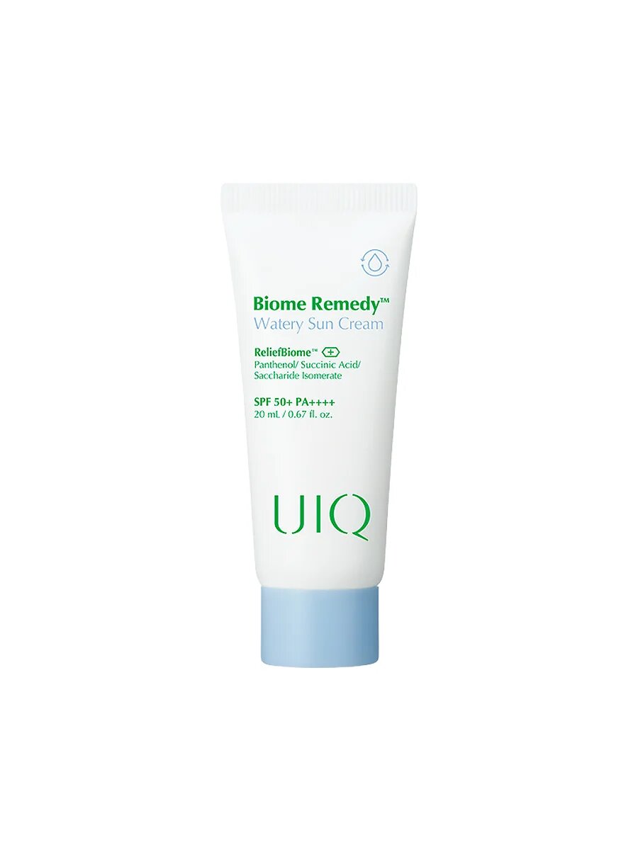 Легкий увлажняющий солнцезащитный крем с постбиотиками UIQ SPF50 Biome Remedy™ Watery Sun Cream 20 мл