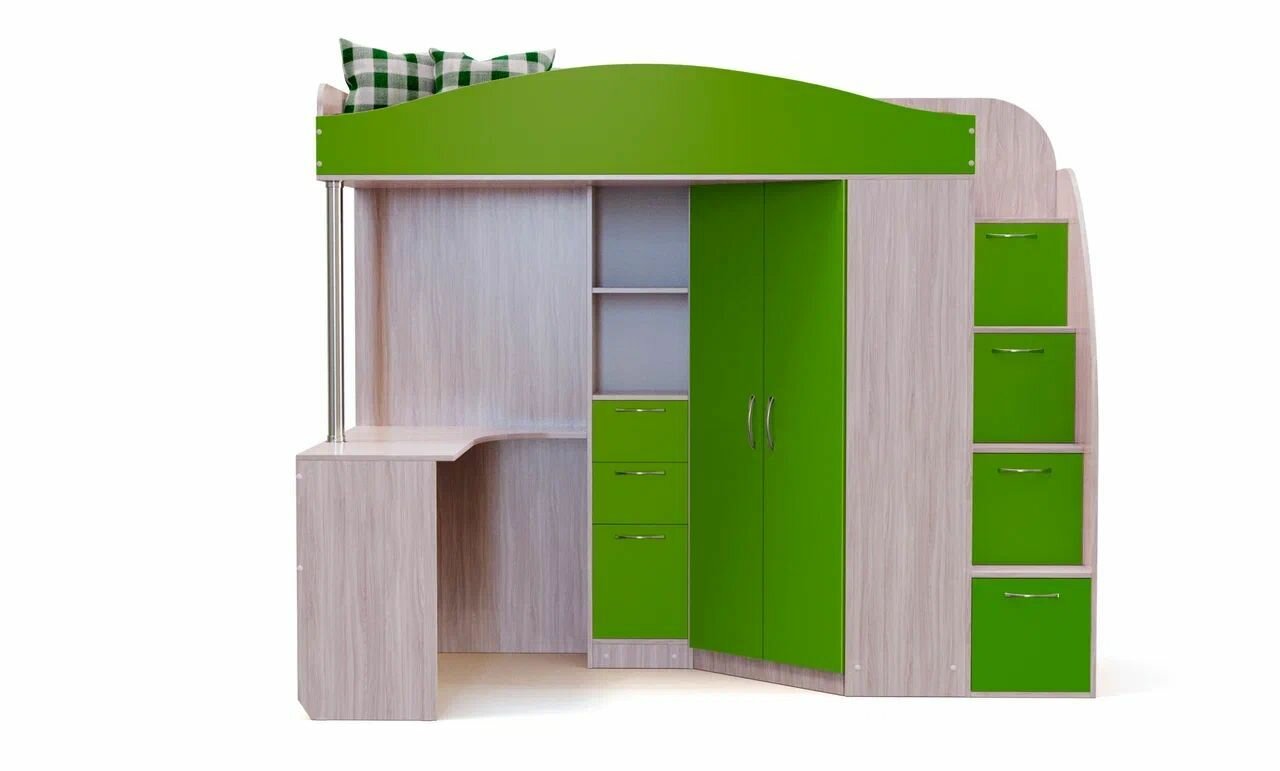 фото Детская кровать - чердак Скаут-1 левый,Ясень шимо светлый корпус/гринери