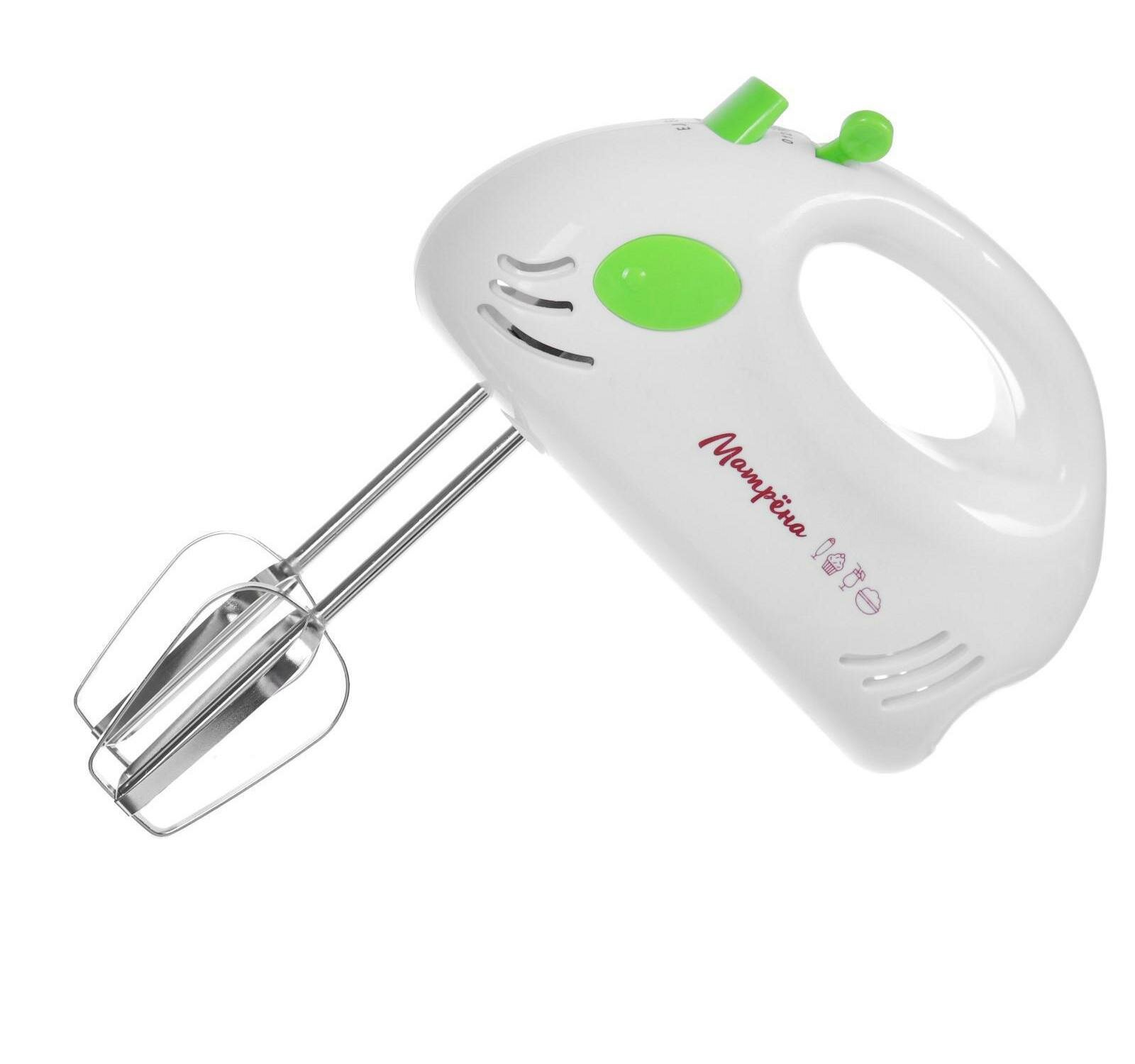 фото Миксер "Матрёна" MA-012, ручной, 150 Вт, 7 скоростей, 2 насадки, бело-зелёный