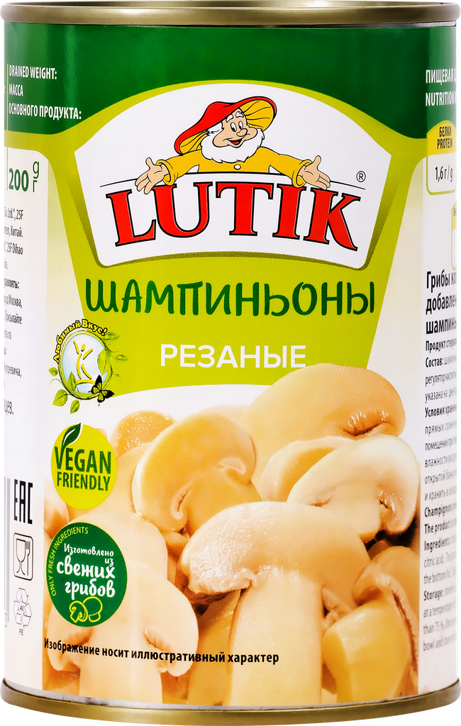 Шампиньоны LUTIK резаные, 400г