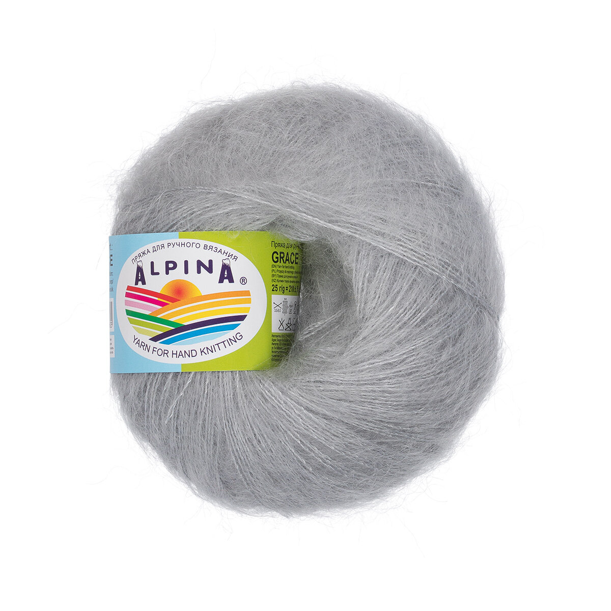 Пряжа ALPINA 72% супер кид мохер, 28% шелк 25 г 210 м №07 св. серый, 1 шт. в заказе