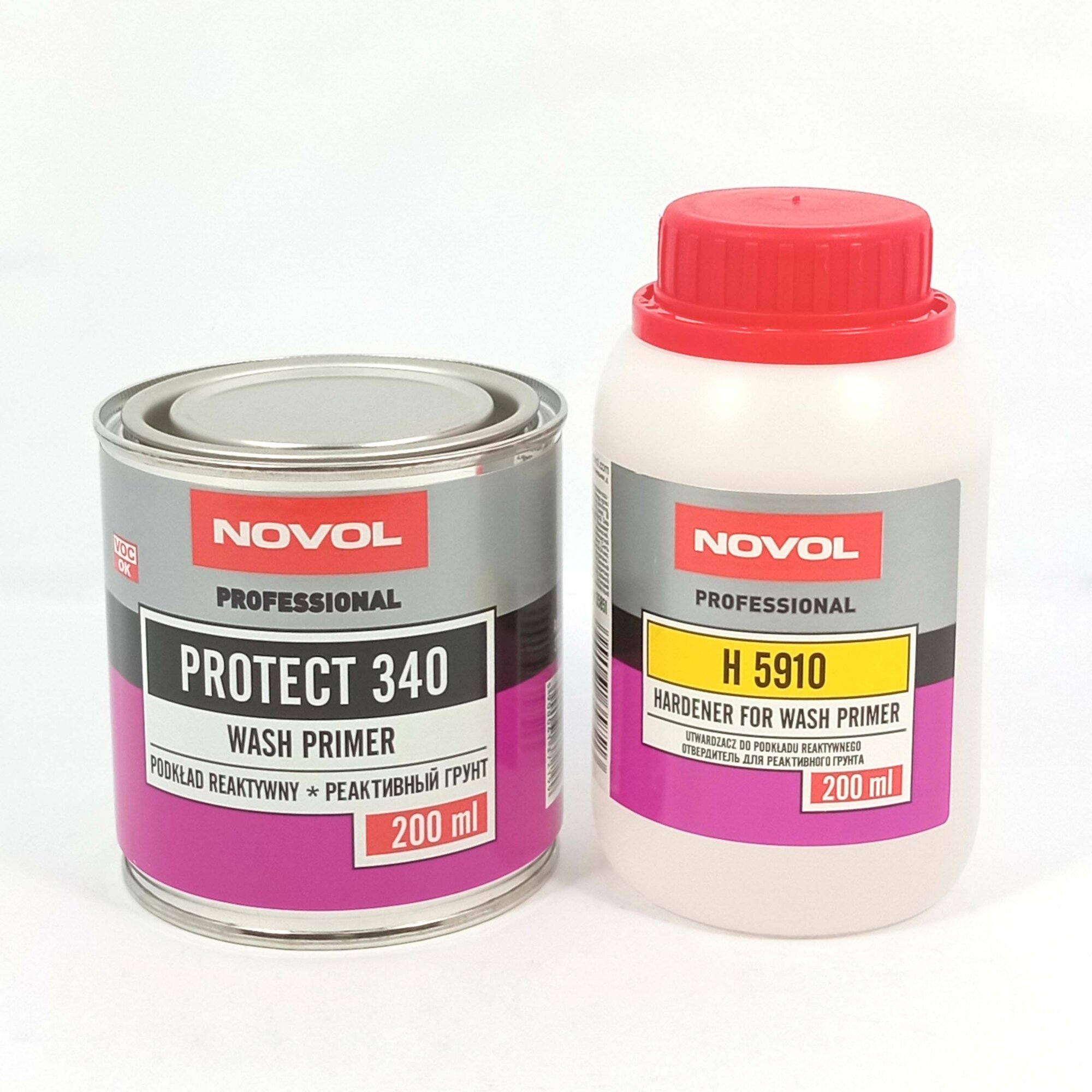 Антикоррозионный реактивный грунт Novol PROTECT 340 WASH PRIMER 2К 200мл + 200мл отвердитель H5910 (комплект)
