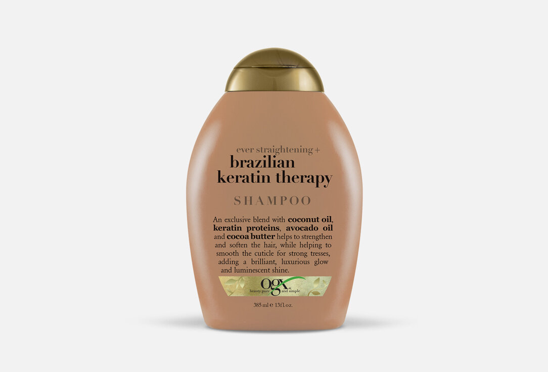 фото Разглаживающий шампунь для укрепления волос OGX, Бразильский кератин 385мл