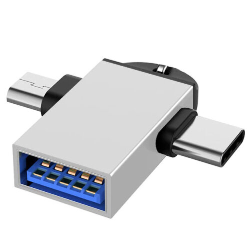 Переходник OTG USB 2.0 на Micro USB + TYPE-C / Адаптер OTG / Адаптер-переходник с micro-USB / Type-C (папа/выход) на USB 2.0 (мама/вход) / Переходник