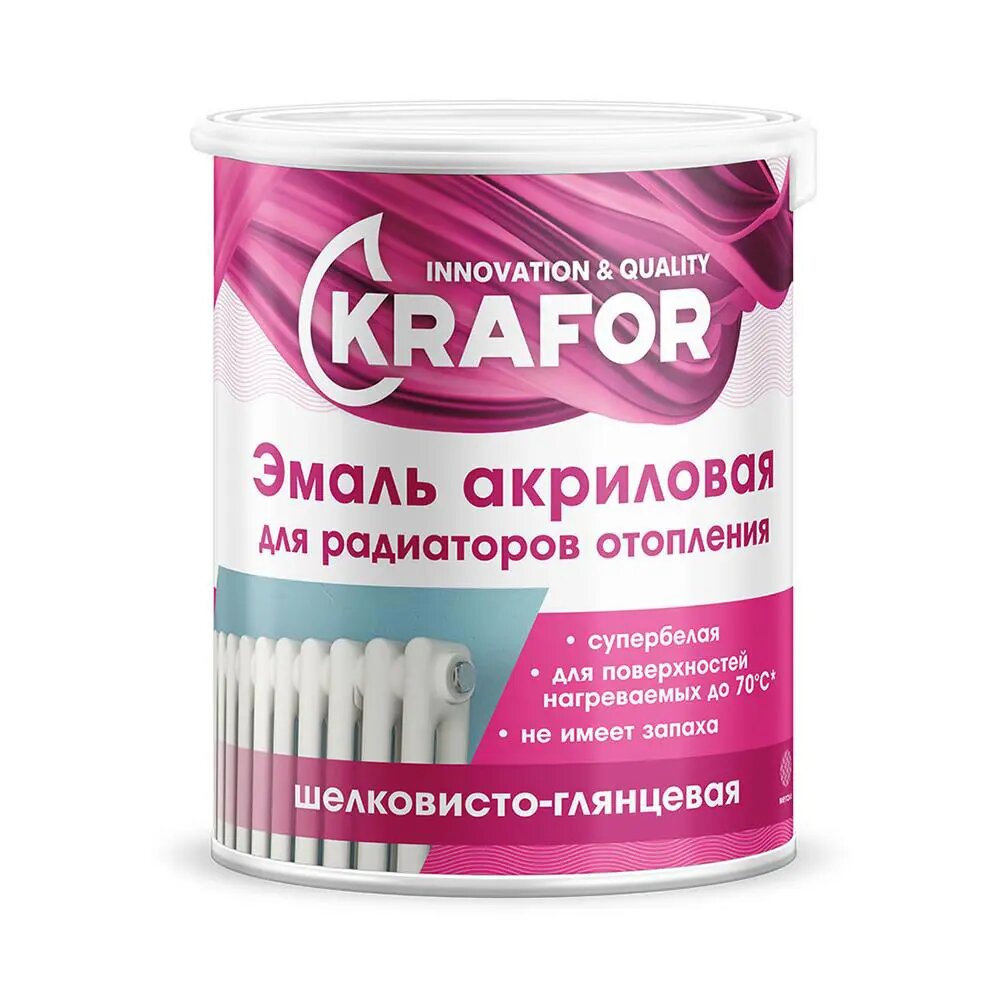 Эмаль акриловая для радиаторов KRAFOR 44987, супер белая, 1 кг