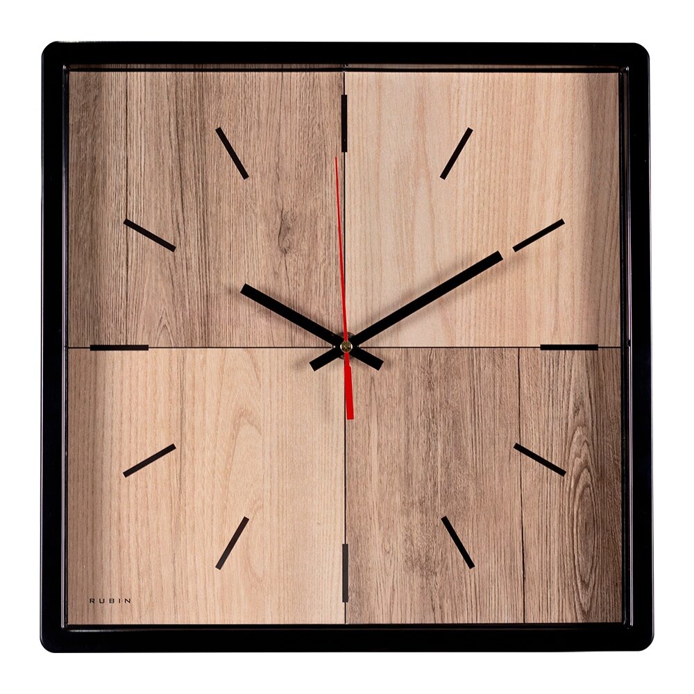 Часы настенные Рубин "Два дерева", квадратные 30х30 см, корпус черный, со стрелками