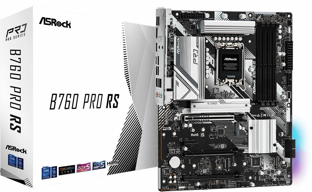 Материнская плата Asrock B760 PRO RS Soc-1700 Intel B760 4xDDR5 ATX AC`97 8ch(7.1) 2.5Gg RAID+HDMI+DP