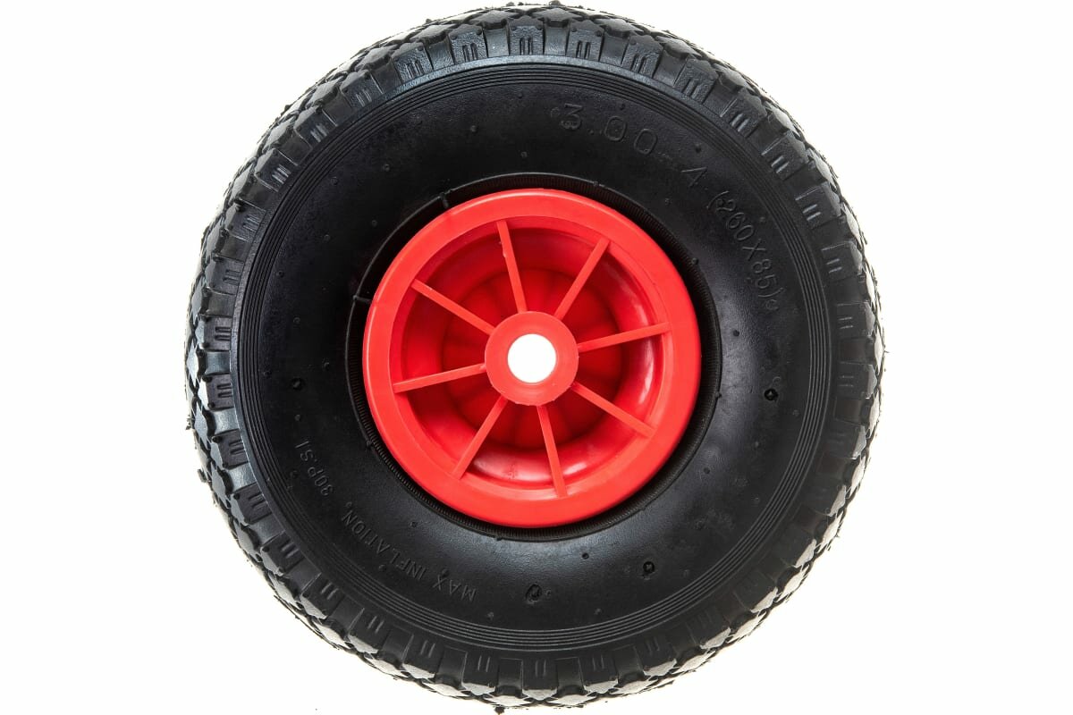 Пневматическое колесо для тачки / тележки (3.00-4 диаметр 260 мм ось 20 мм втулка скольжения)