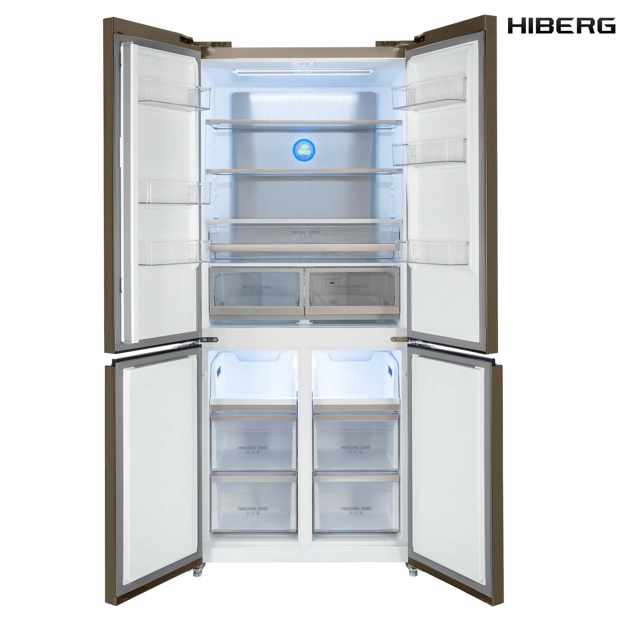 Отдельностоящий холодильник с возможностью встраивания HIBERG RFQ-600DX NFGY Inverter Cross Door "Бежевое стекло с золотистыми нитями" 192*84 - фотография № 12