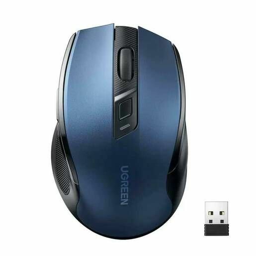 Мышка компьютерная беспроводная UGREEN MU006 (15064) Ergonomic Wireless Mouse 2.4G 4000DPI Silence Design. Цвет: синий.